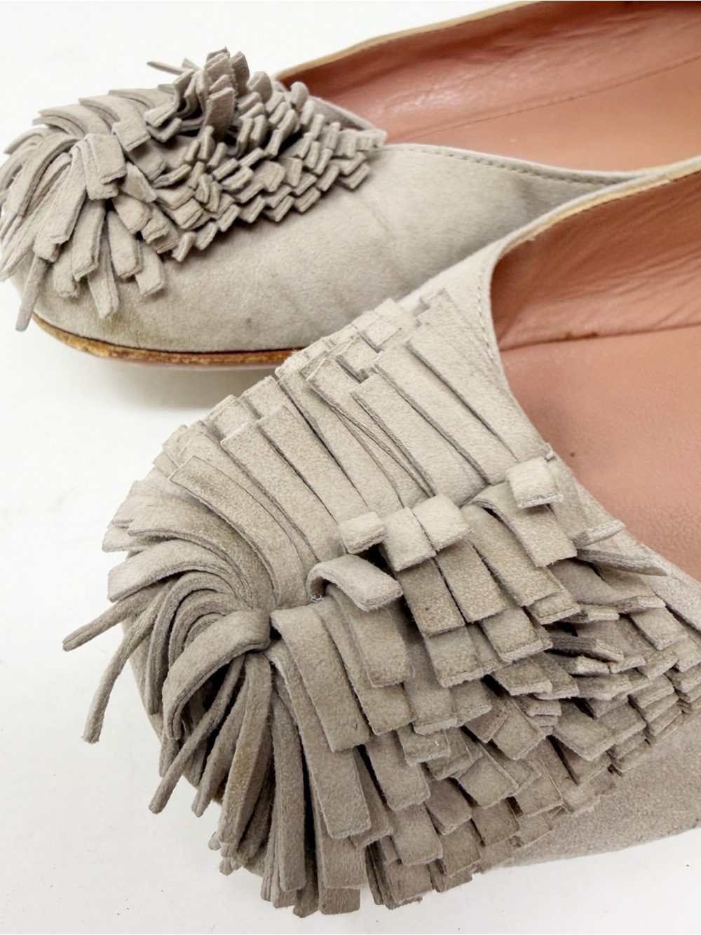 Alaia Gray Suede Fringe Ballet Flats Designer Slip On Size EU 36 US 6 - Picture 7 of 10